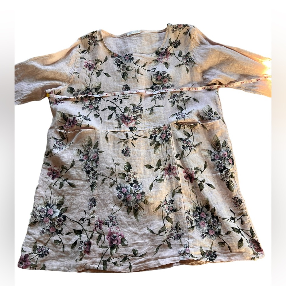 Italian luxury Pink Floral Tunic with Pockets, Made in Italy - 3/4 Sleeve - Picture 6 of 12
